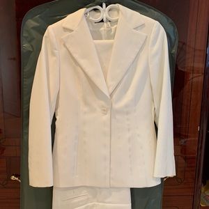 White pinstripe power suit